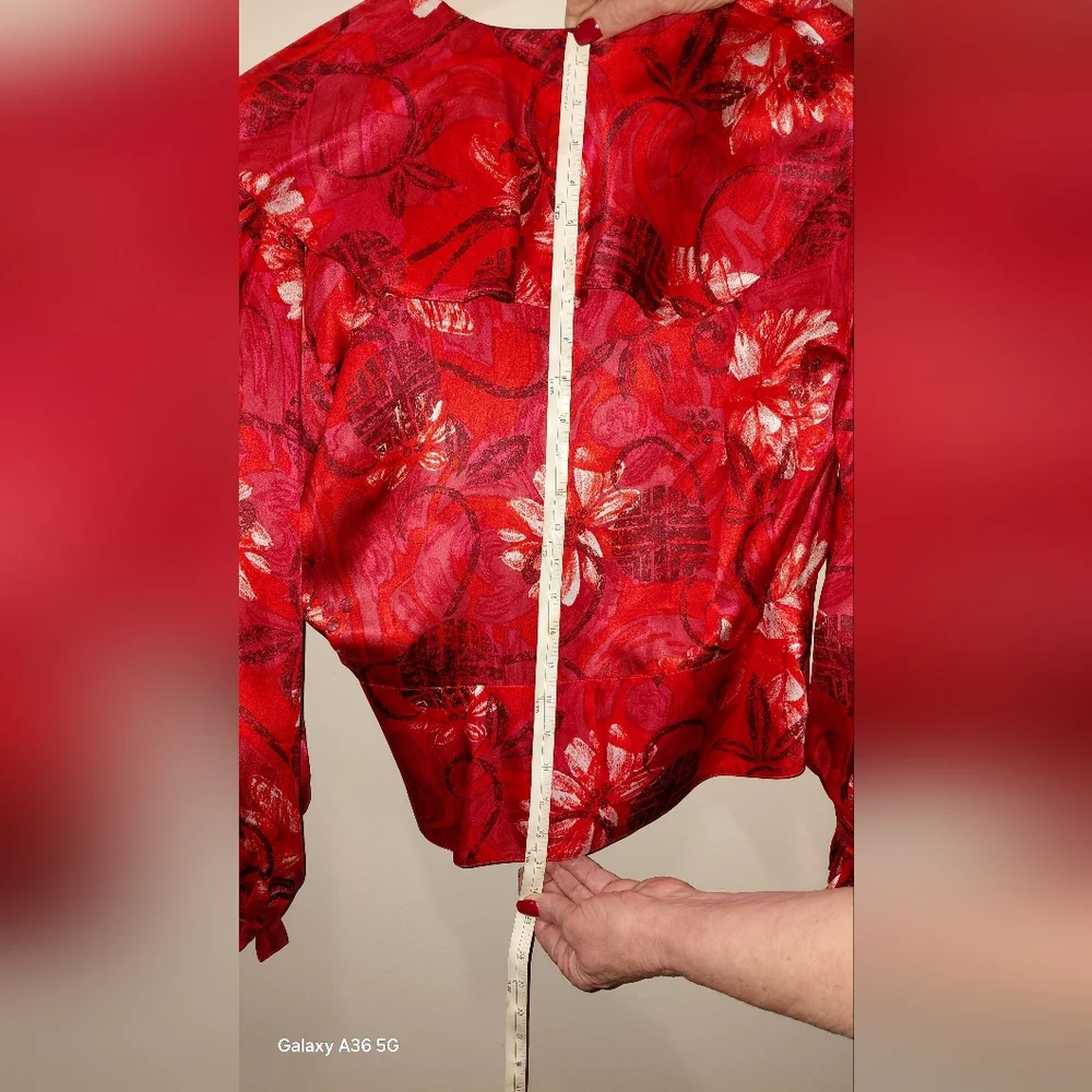 Christian Dior Long Sleeve Red Multi Silk  blouse M - Picture 8 of 9